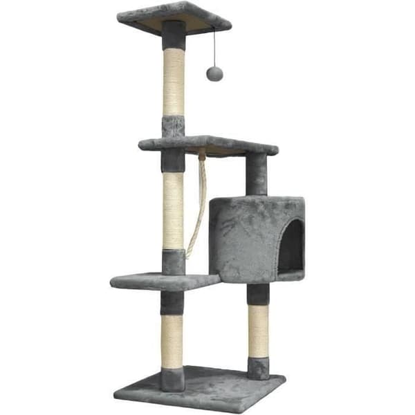 PALOMA Mörkgrå kattträd 40 x 40 x 114cm - 3 plattformar, 1 rep, 1 nisch, skrapstolpar