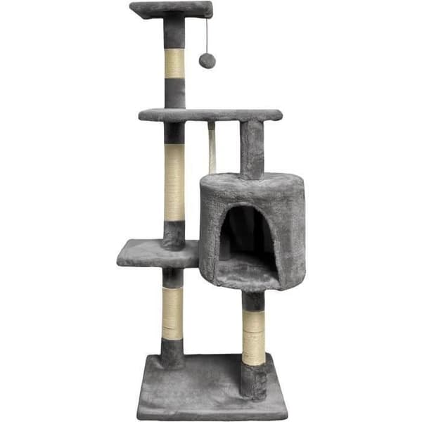 PALOMA Mörkgrå kattträd 40 x 40 x 114cm - 3 plattformar, 1 rep, 1 nisch, skrapstolpar
