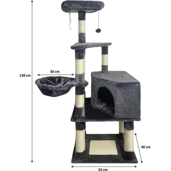 SWIFTY kattträd - 55 x 40 x 138 cm - Mörkgrå - 3 plattformar, 1 abborre, 1 nisch, skrapstolpar