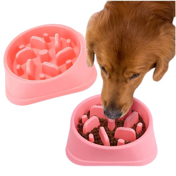 Hundskål med utsprång som saktar ner ätandet - rosa