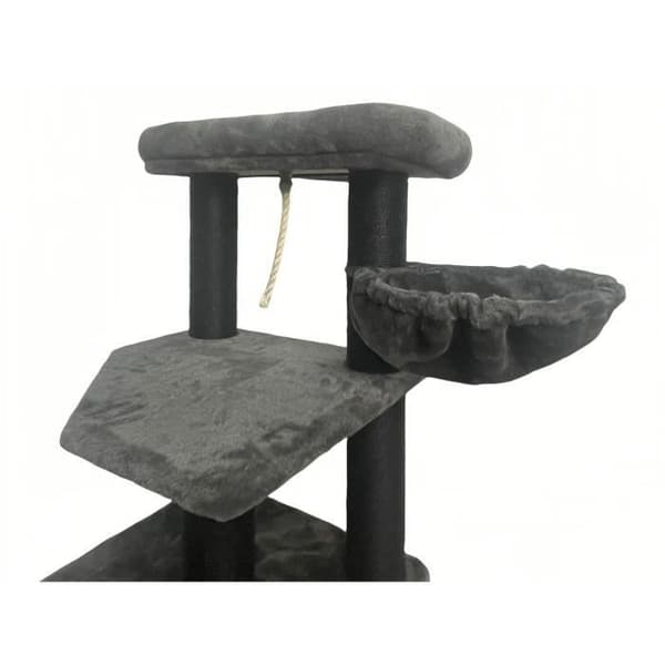 GUILY Mörkgrå kattträd - 50 x 50 x 141 cm - Mörkgrå - 2 plattformar, 1 abborre, 1 hydda, 1 ramp, 1 tunnel