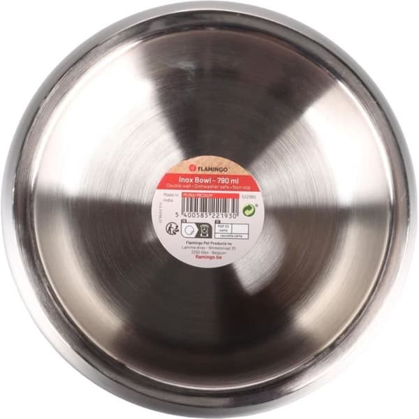 Hundskål - FLAMINGO - Muna Rund Silver - 790 ml - Rostfritt stål