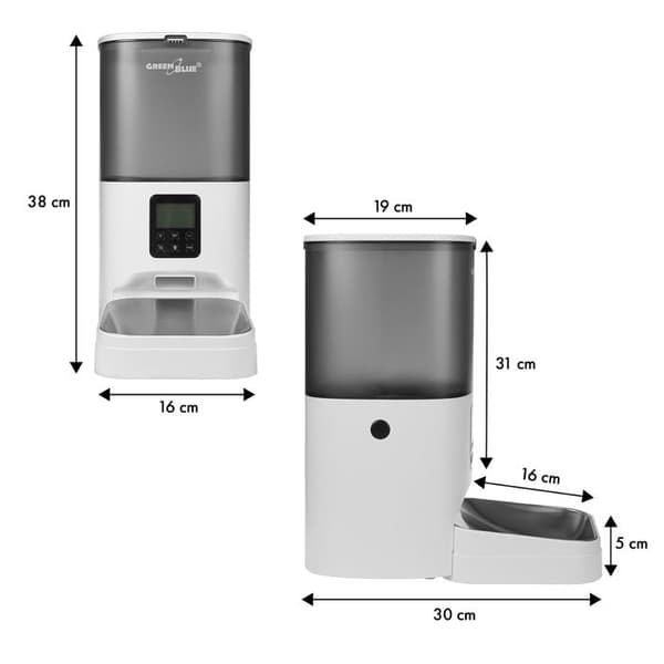 Grönblå automatisk djurmatsdispenser, 6L, USB 5V1A, GB393