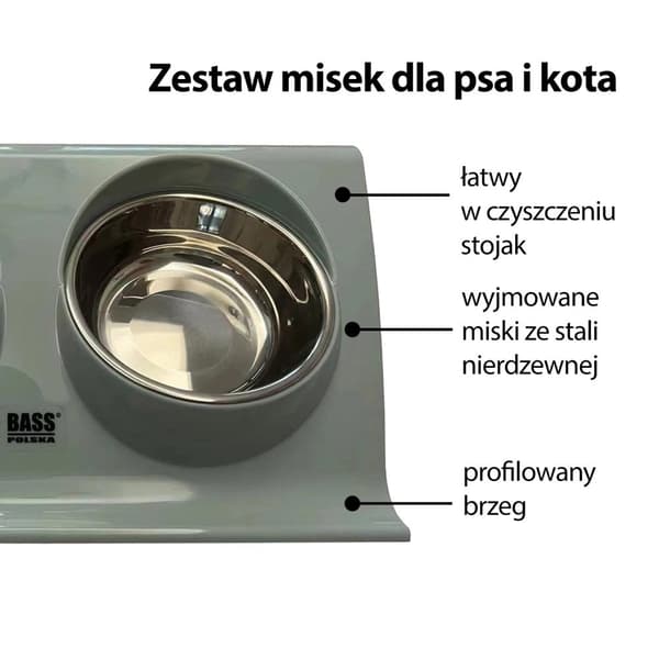 Koiran ja kissan kulho muovitelineellä, 2 kpl