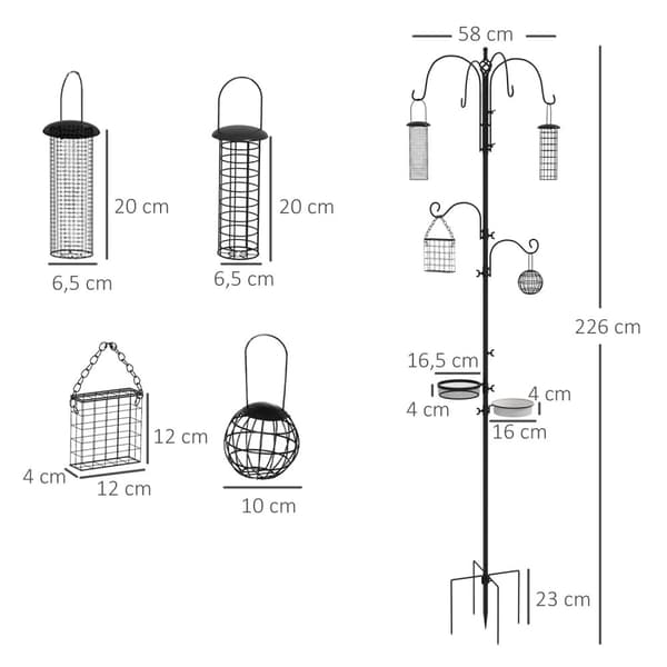 Rootz Bird Feeder Stand Set - Bird Station - Feeder Kit - houkuttelee villieläimiä - 58 cm x 58 cm x 226 cm