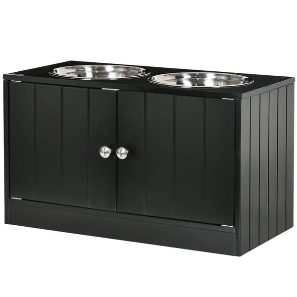 Rootz Elevated Feeding Station - Dog Feacher - Pet Food Stand - Stress -RelieVing Design - 60L X 30W X 35,5H CM - 44L Lagringsutrymme - Svart