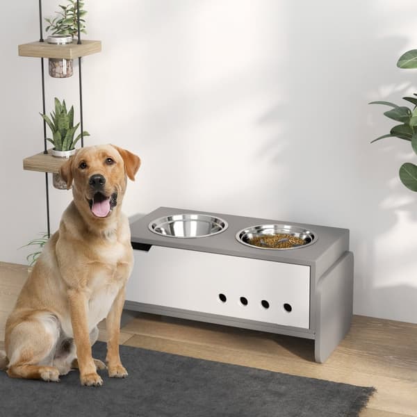 Rootz Elevated Dog Feeding Station - upphöjda hundskålar - Justerbar husdjursmatare - Främjar frisk matsmältning - 62,5W X 30D X 36,5H cm