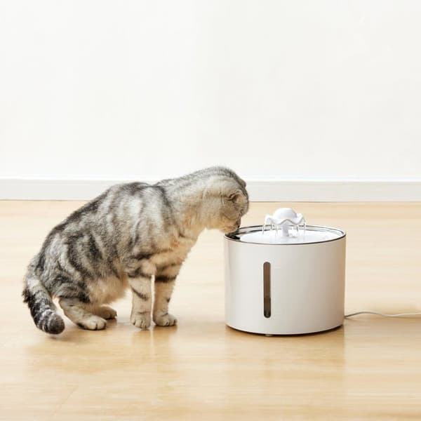 Fontän med vatten Grundläggande - 11096-1-S - Vattenfontän för katt i rostfritt stål med 3 filter, 3 L, Vit