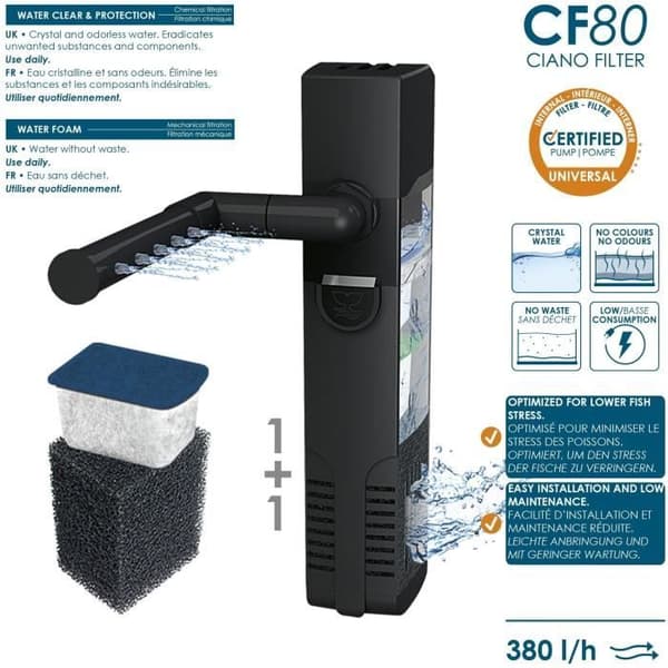 Aquarium 60 - CIANO - 58 L + Filter + LED + Värmare + Förbrukningsmaterial - Vit