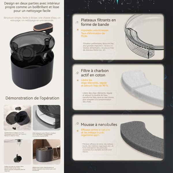 INN Cat Water Fountain 3L USB-gränssnitt Trippel Dual Core Finfiltrering Tystnad Sleep Cat Water Fountain