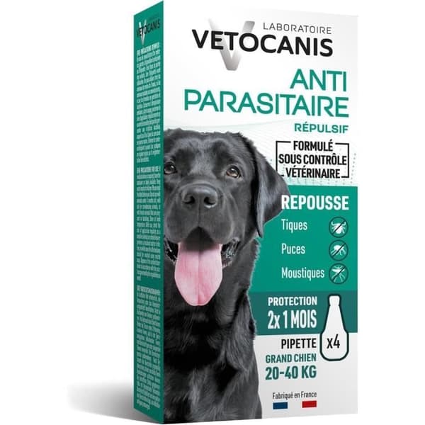 VETOCANIS 4 Pipetter mot loppor och fästingar - För stora hundar 20-40 kg - 2x 1 månads skydd