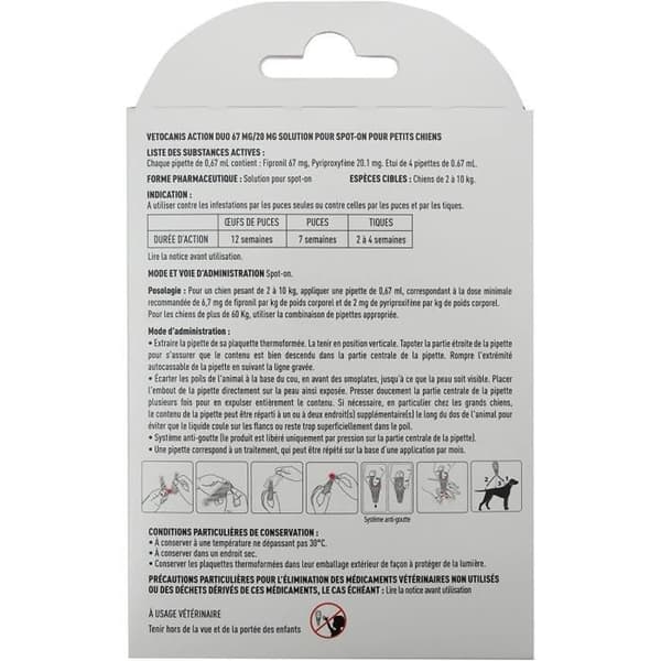 Pipetter - VETOCANIS - x4 Anti-loppor och fästingar Duo Pipetter 67mg/20mg för små hundar