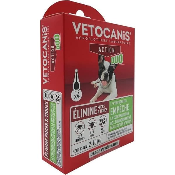 Pipetter - VETOCANIS - x4 Anti-loppor och fästingar Duo Pipetter 67mg/20mg för små hundar