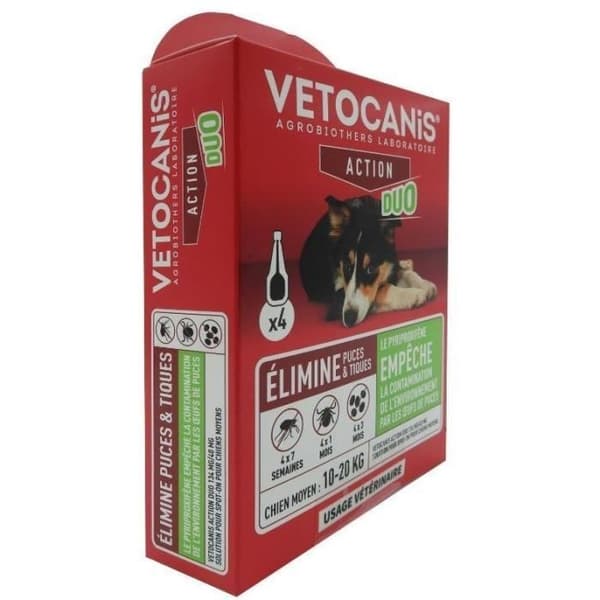 Pipetter - VETOCANIS - x4 Anti-loppor och fästingar Duo Pipetter 134mg/40mg för medelstora hundar