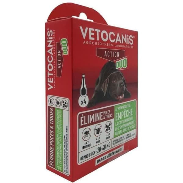 Pipetter - VETOCANIS - x4 Anti-loppor och fästingar Duo Pipetter 268mg/80mg för stora hundar