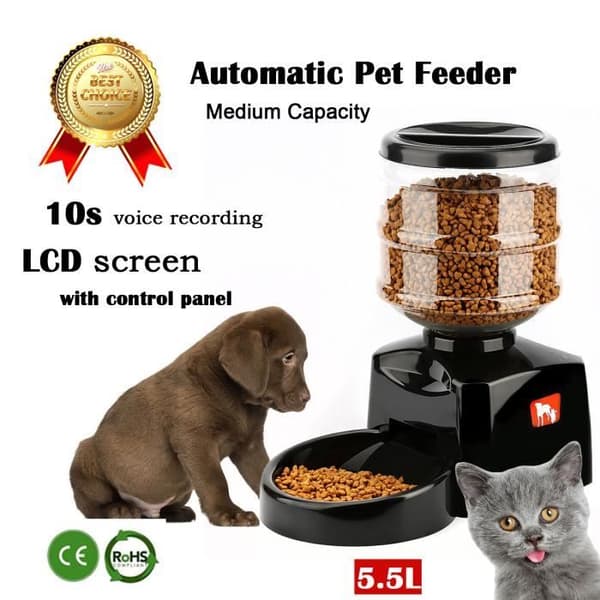 Kibble dispenser - Ej specificerad - 5,5L - Programmerbar - För hundar och katter - Svart