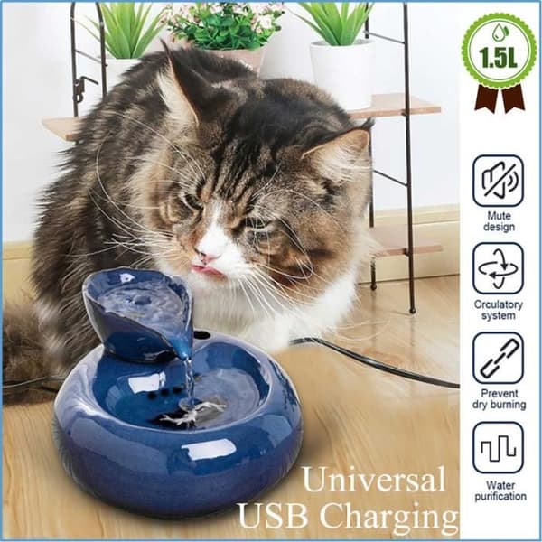 Silent Cat Water Fountain Cat Food Dispenser 1,5L Cat Fountain - Blå