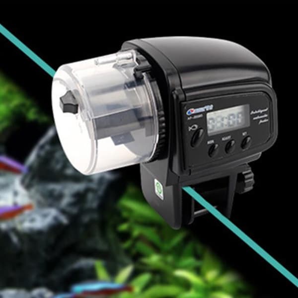 Distribuerare akvariefoder automatisk programmerbar fiskmatning apparat tank kapacitet batteri