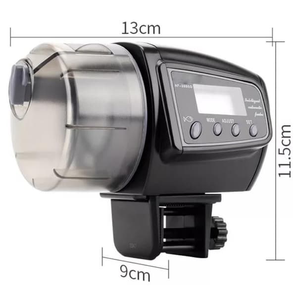 Distribuerare akvariefoder automatisk programmerbar fiskmatning apparat tank kapacitet batteri