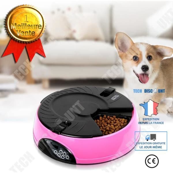 TD® Automatisk Djurmatsautomat - För 4 måltider/32 × 12,8 cm för hund/katt - Rose Red