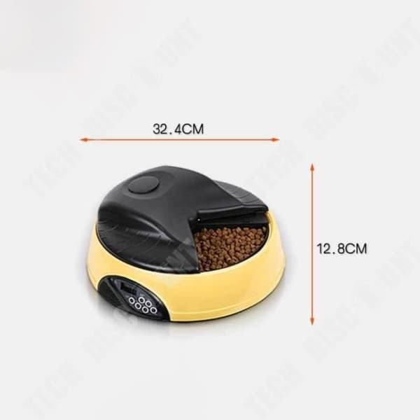TD® LCC® Automatisk Djurmatsautomat Kan sätta torr och våt mat - 4 dagar/måltid - gul