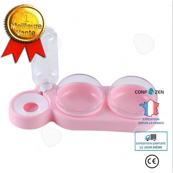 Vattendispenser och skål - CONFO - 3 i 1 - Rosa - Miljövänlig plast - Inomhus