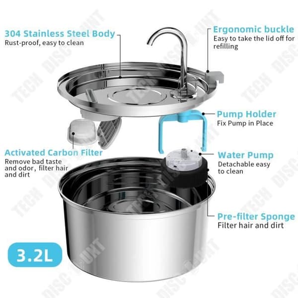 TD® Automatic Pet Waterer Intelligent elektrisk recirkulerande vattentank för katter och hundar