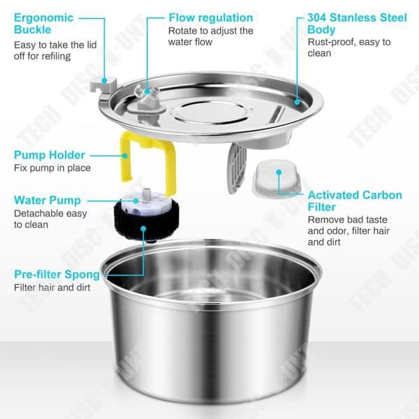 TD® Pet Waterer rostfritt stål Elektrisk recirkulerande dricksvattenbehållare för katter och hundar