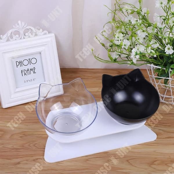 TD® Dubbel matskål för katt 27*14*12.5cm Design med dubbel skål 15 graders lutning Avtagbar för rengöring