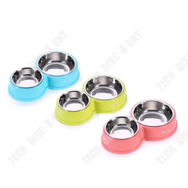 TD® Hundskål med dubbla fack ultra-resistent anti bite rosa färg rostfritt stål designtillbehör testad godkänd