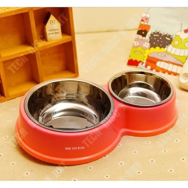 TD® Hundskål med dubbla fack ultra-resistent anti bite rosa färg rostfritt stål designtillbehör testad godkänd