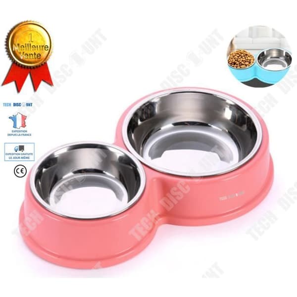 TD® Hundskål med dubbla fack ultra-resistent anti bite rosa färg rostfritt stål designtillbehör testad godkänd