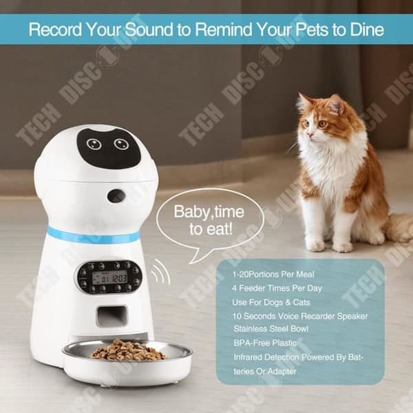 TD® Cat Food Dispenser 32,4*18,6*35,6cm Anti-blockerande Smart Food Dual Power Minnesfunktion