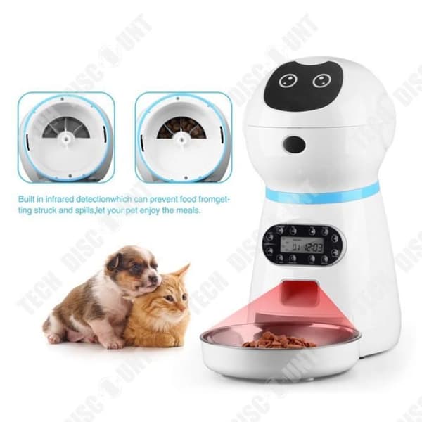 TD® Cat Food Dispenser 32,4*18,6*35,6cm Anti-blockerande Smart Food Dual Power Minnesfunktion