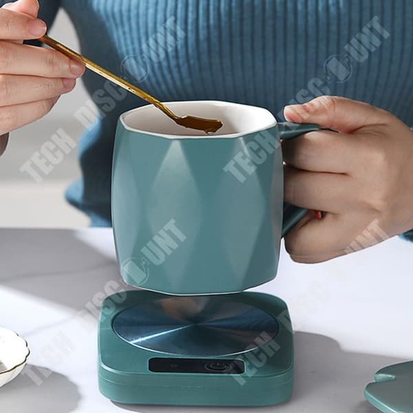 TD® termostatisk uppvärmd glasunderlägg med keramisk mugg 55 grader Celsius varm mugg för kontor och hem