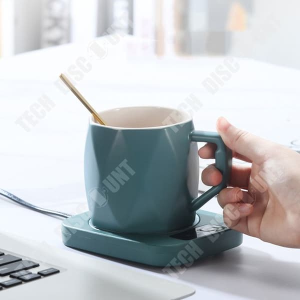 TD® termostatisk uppvärmd glasunderlägg med keramisk mugg 55 grader Celsius varm mugg för kontor och hem