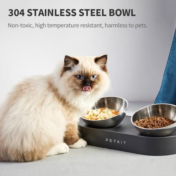 Skål i Rostfritt Stål - PETKIT - CYBERTAIL - Oval - Ergonomisk - Höjdstående