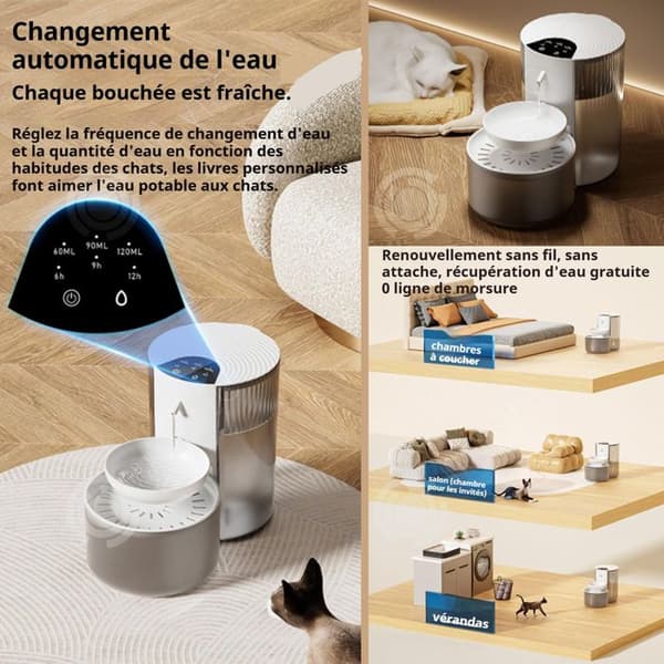 INN Fontän för katt 3L 2000mah 16x30.5x23.3cm automatisk vattendispenser av typ med avrinning för ren och smutsig separation