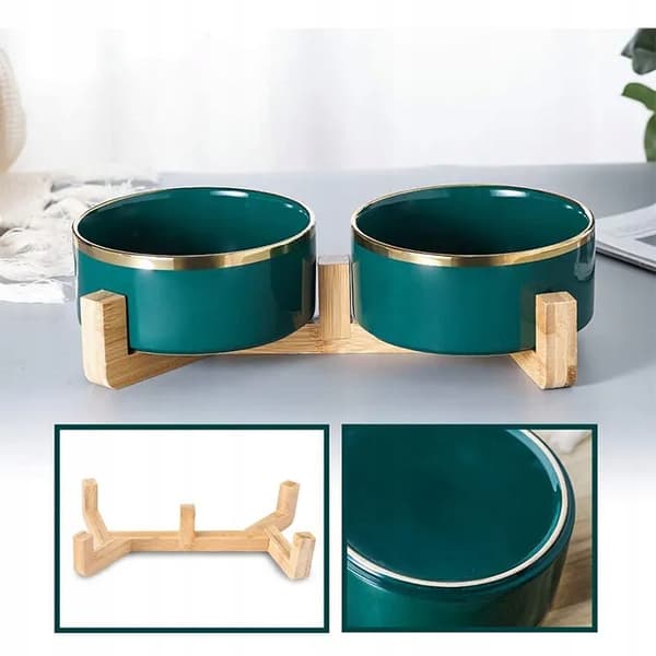 DUBBEL KERAMISK HUND- OCH KATTSKÅL 2 x 400 ml PÅ GLAMOURSTÄLL