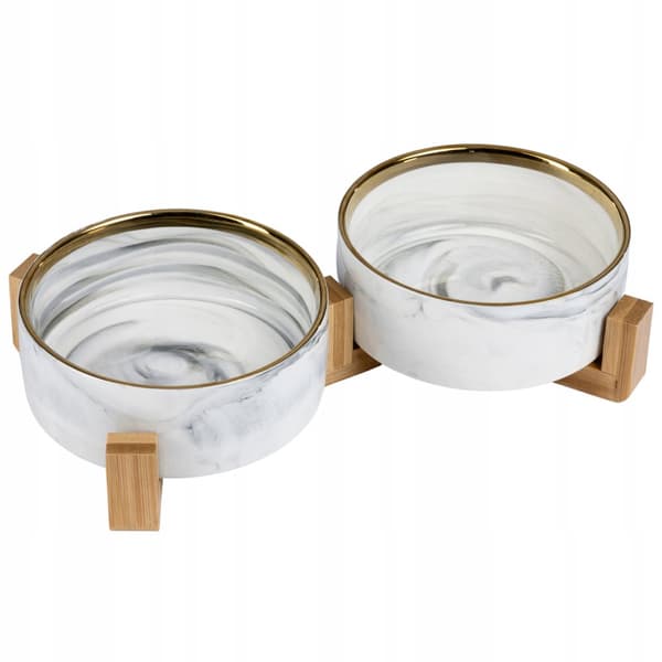 DOBBELT KERAMISK HUNDE OG KATTE SKÅL 2 x 400 ml PÅ ET GLAMOUR STATIV