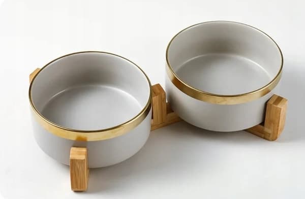 DOBBELT KERAMISK HUNDE OG KATTE SKÅL 2 x 400 ml PÅ ET GLAMOUR STATIV