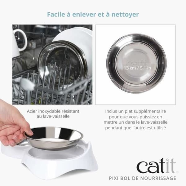 Kattmatsskål - CATIT - PIXI - 200ml - Avtagbara skålar i rostfritt stål - Vit