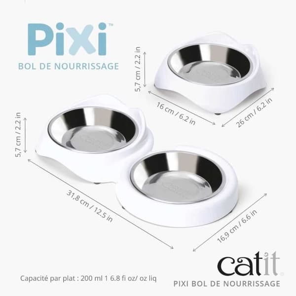 Kattmatsskål - CATIT - PIXI - 200ml - Avtagbara skålar i rostfritt stål - Vit