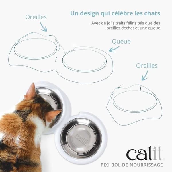 Kattmatsskål - CATIT - PIXI - 200ml - Avtagbara skålar i rostfritt stål - Vit