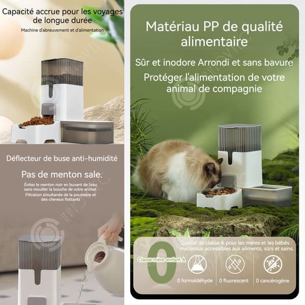 INN 2-i-1 Cat Food Dispenser 3,5L + 2,5L med rostfri stålskål Mat Dispenser Två monteringslägen Grå