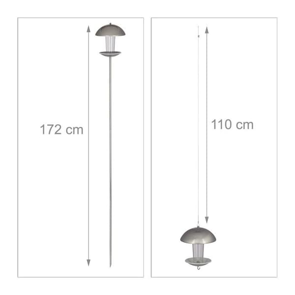 Relaxdays Fågelmatare, Silo frödistributör, trädgård eller balkong, med pinne H: 172 cm, silverfärgad