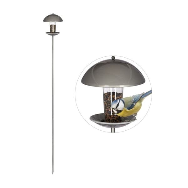 Relaxdays Fågelmatare, Silo frödistributör, trädgård eller balkong, med pinne H: 172 cm, silverfärgad