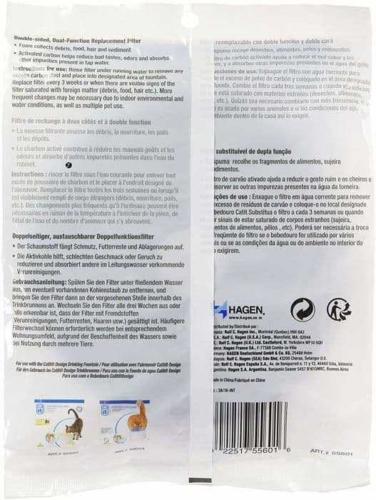 Cat it vattenfontän - 55601 - Catit Set med 3 ersättningsrengöringsfilter för Catit Fountain 3 l
