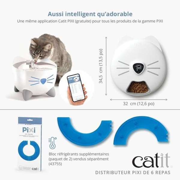 Vattenfontän för katt - CATIT - PIXI - 2,5L - Med LED - Tre vattenflödesinställningar - Ljusrosa