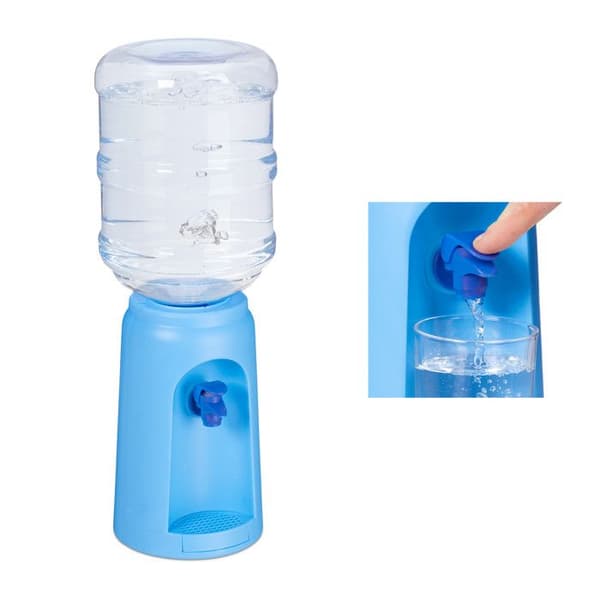 Relaxdays, vattendistributör med tank och kran, kontorsfontän, 4,5 l plast, H x D: 47,5 x 17 cm, blå